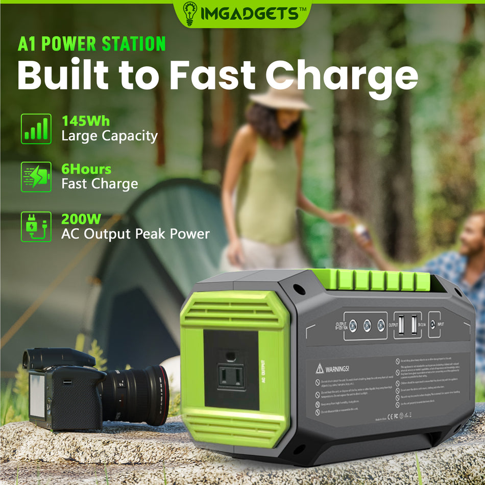IMGadgets 145Wh Portable Power Station, 200W Peak Generator, DC, AC, USB output, LED Control panel and Dual Charging option