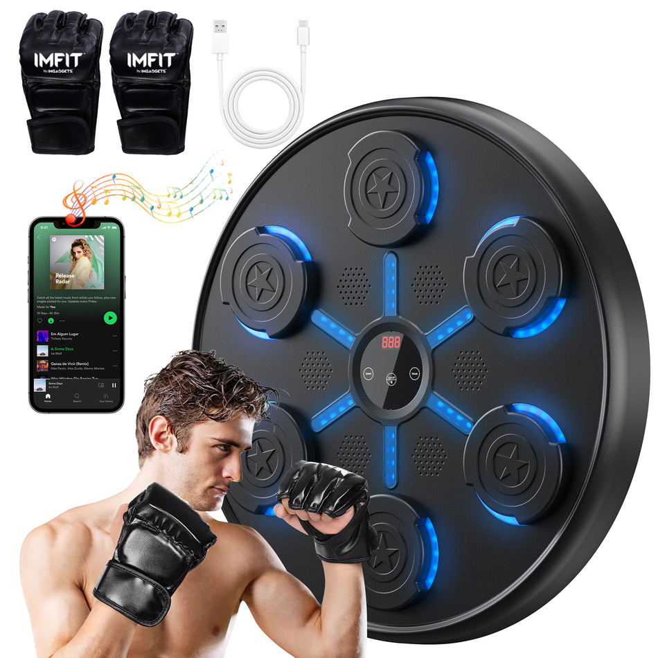 IMFIT Music Boxing Machine with gloves | Punching equipment for home, indoor, gym | 9 Speed & Training Modes | LED Lights | Bluetooth Music | Reflex & Dexterity Boost | Compact & Durable Design | Fun for All Ages | Colorful LED lights