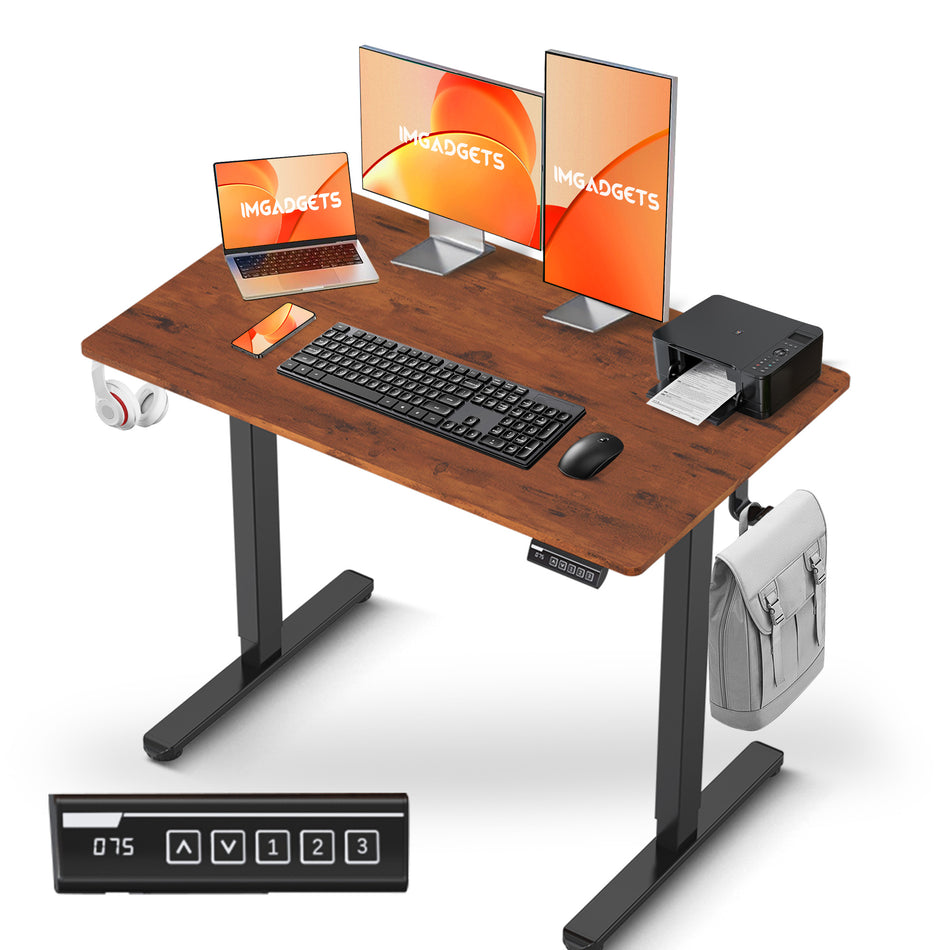 IMGadgets Standing Electric Adjustable Desk | 40'' x 24'' Large Workspace with 2 hooks | Ergonomic Sit-Stand Desk | 3-Memory Settings | Scratch-Resistant & Waterproof | Quiet Operation <55dB | Height Adjustable Desk for Work and Home