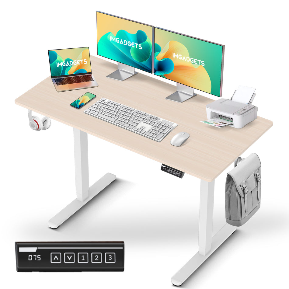 IMGadgets Standing Electric Adjustable Desk | 47'' x 24'' Large Workspace with 2 hooks | Ergonomic Sit-Stand Desk | 3-Memory Settings | Scratch-Resistant & Waterproof | Quiet Operation <55dB | Height Adjustable Desk for Work and Home