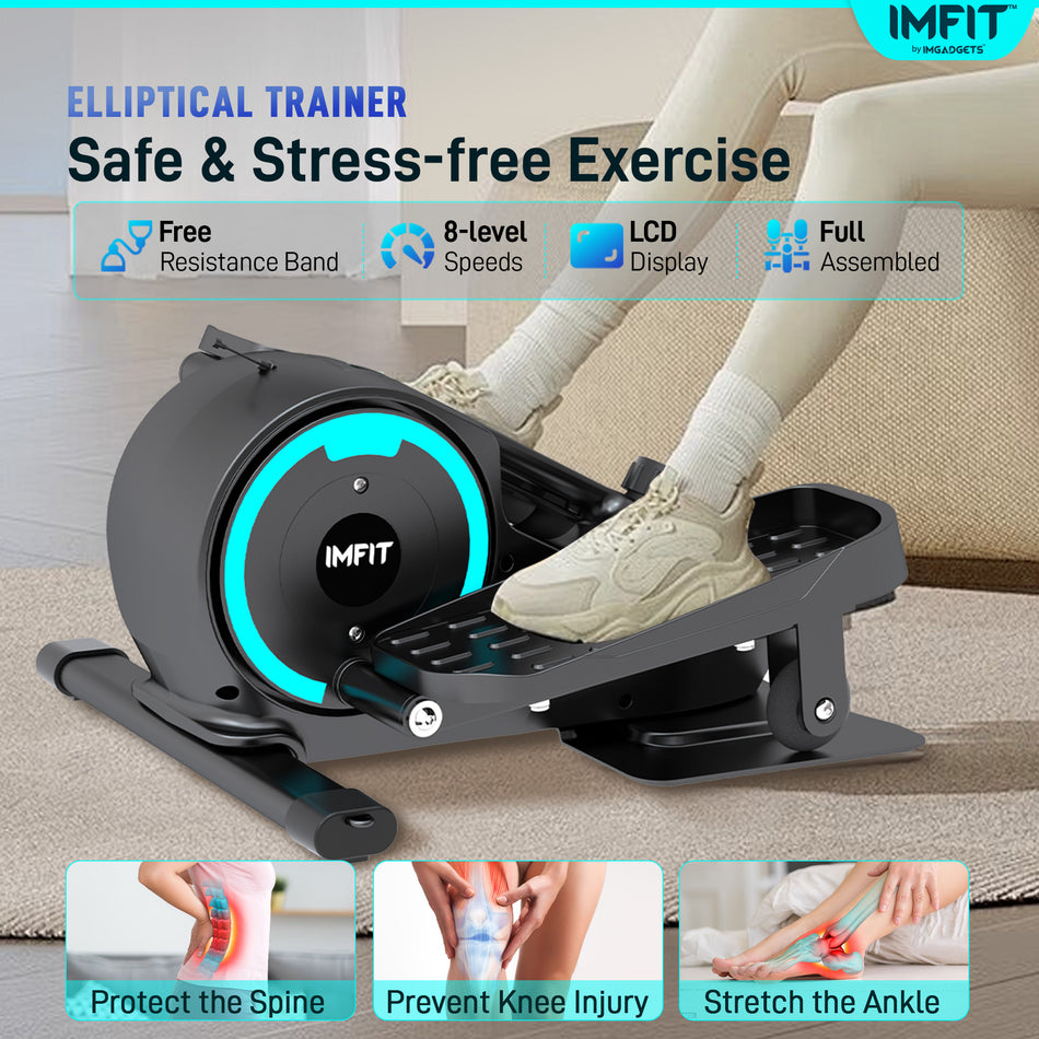 IMFIT Elliptical Trainer with free resistance band | 350 lb Weight Capacity | Ultra-Quiet (20dB) | 8 Resistance Levels | Low-Impact Exercise | Portable & Lightweight | Space-Saving Design | Digital Display | Improved Cardiovascular Health