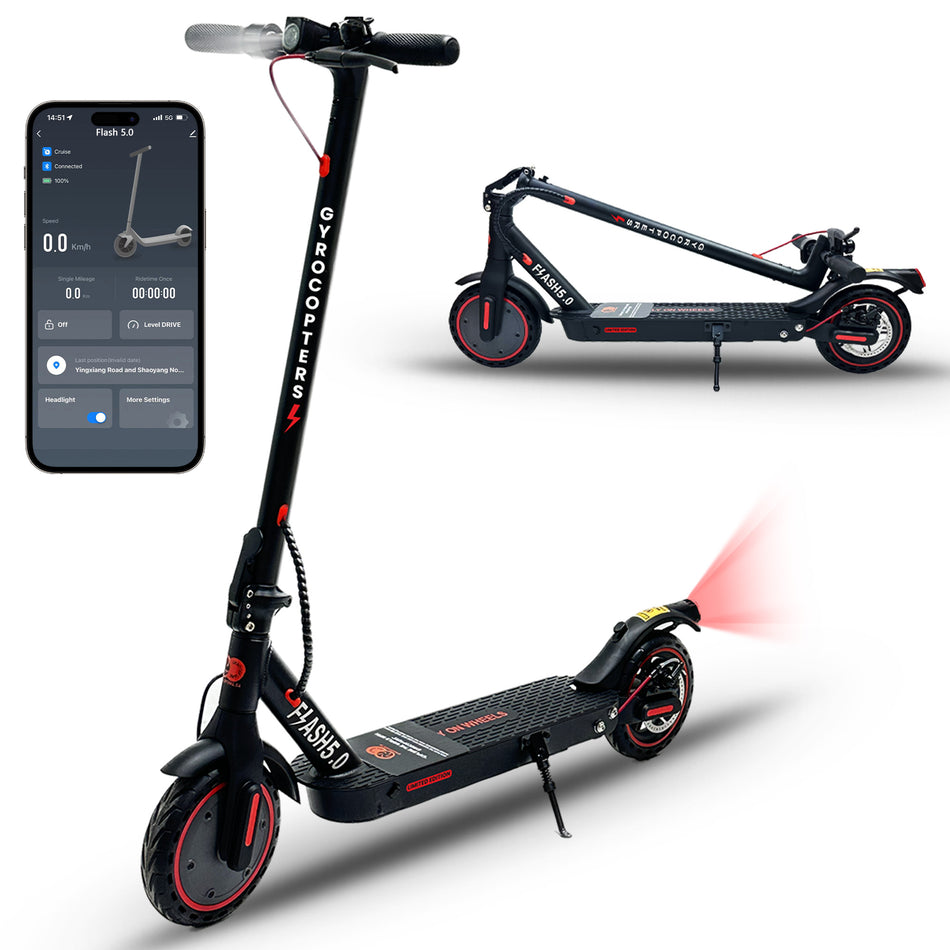 Gyrocopters Flash 5.0 Limited Edition Electric Scooter for Adult & Teens | 8.5” Burst Proof Tires | Speed 30 km/h, Range Upto 30 km | 7500 mAh Robust Battery | 350W Powerful Brushless Motor Escooter with Dual Shocks | App Integrated