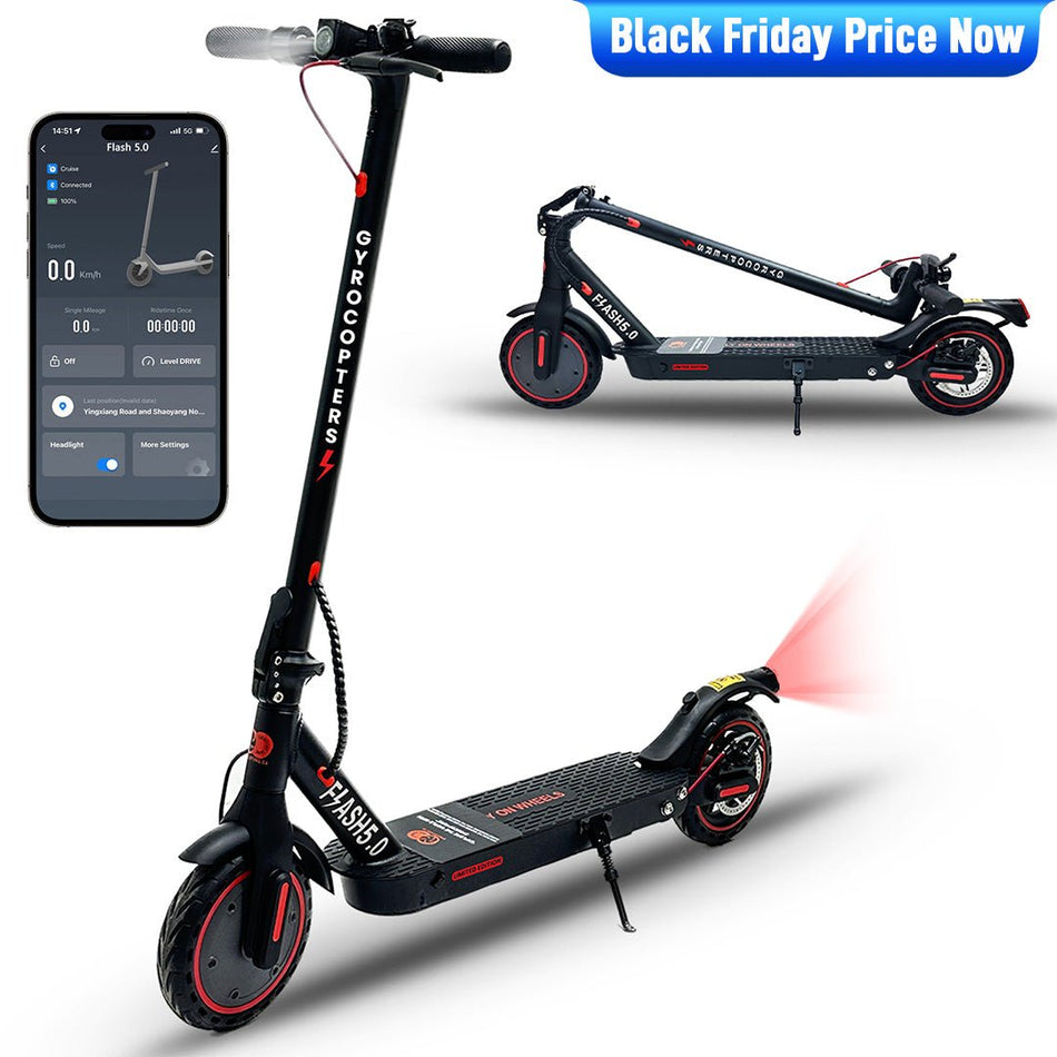 Gyrocopters Flash 5.0 Limited Edition Electric Scooter for Adult & Teens | 8.5” Burst Proof Tires | Speed 30 km/h, Range Upto 30 km | 7500 mAh Robust Battery | 350W Powerful Brushless Motor Escooter with Dual Shocks | App Integrated