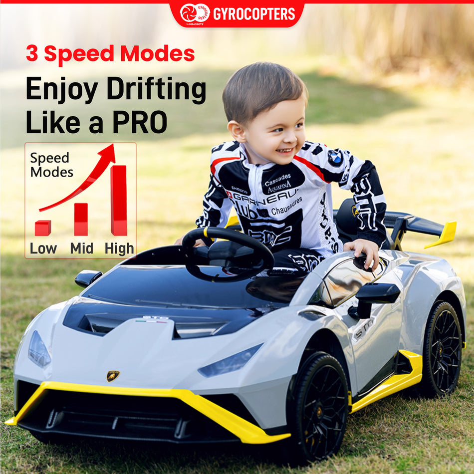 (Pre-Order) Lamborghini Kids Two-seater Huracan STO Ride on car | Speed: up to 6 km/h | Run time Up to 55 Minutes | Remote Control | Interactive Play | Realistic Sounds | Safe Design | LED Lights | Functional opening doors | Rechargeable Battery