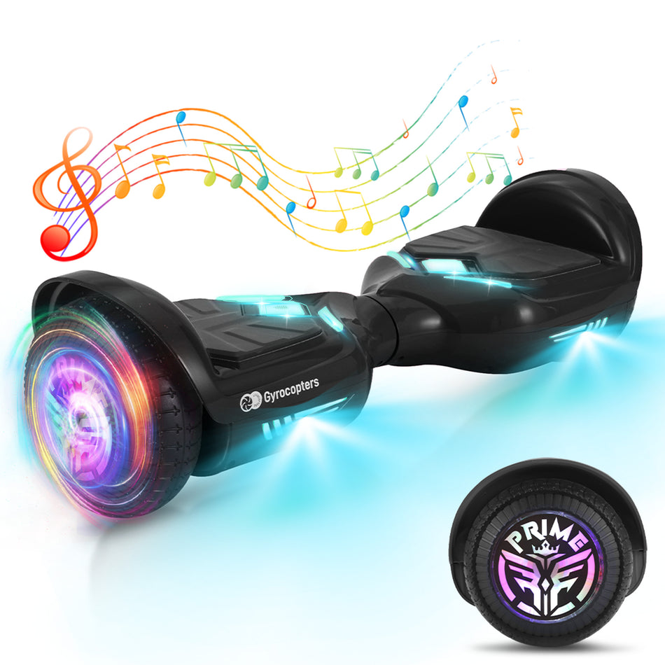 Gyrocopters Prime All New 2025 Hoverboard | Speed up to 15km/h | 300W Powerful Motor | 6.5” LED wheels | 165 lbs weight capacity | UL2272 certified with Wireless Music Speaker offering a range up to 8 km (BLACK)