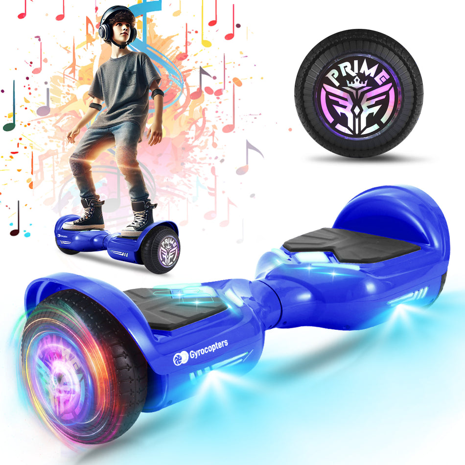 Gyrocopters Prime All New 2025 Hoverboard | Speed up to 15km/h | 300W Powerful Motor | 6.5” LED wheels | 165 lbs weight capacity | UL2272 certified with Wireless Music Speaker offering a range up to 8 km (BLUE)