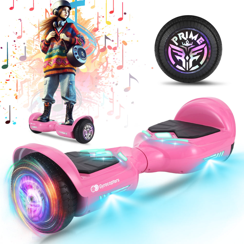 Gyrocopters Prime All New 2025 Hoverboard | Speed up to 15km/h | 300W Powerful Motor | 6.5” LED wheels | 165 lbs weight capacity | UL2272 certified with Wireless Music Speaker offering a range up to 8 km (PINK)