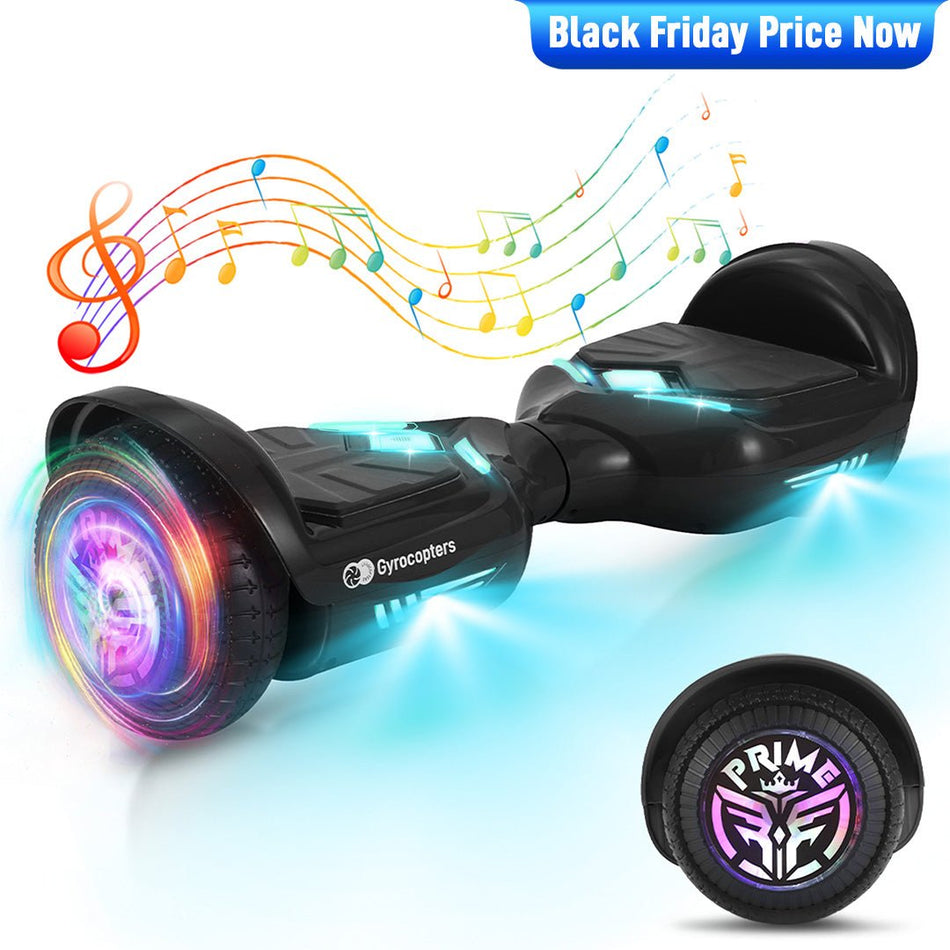 Gyrocopters Prime All New 2025 Hoverboard | Speed up to 15km/h | 300W Powerful Motor | 6.5” LED wheels | 165 lbs weight capacity | UL2272 certified with Wireless Music Speaker offering a range up to 8 km (BLACK)