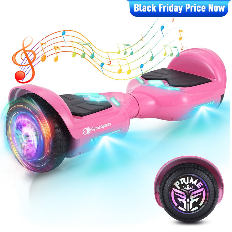 Gyrocopters Prime All New 2025 Hoverboard | Speed up to 15km/h | 300W Powerful Motor | 6.5” LED wheels | 165 lbs weight capacity | UL2272 certified with Wireless Music Speaker offering a range up to 8 km (PINK)