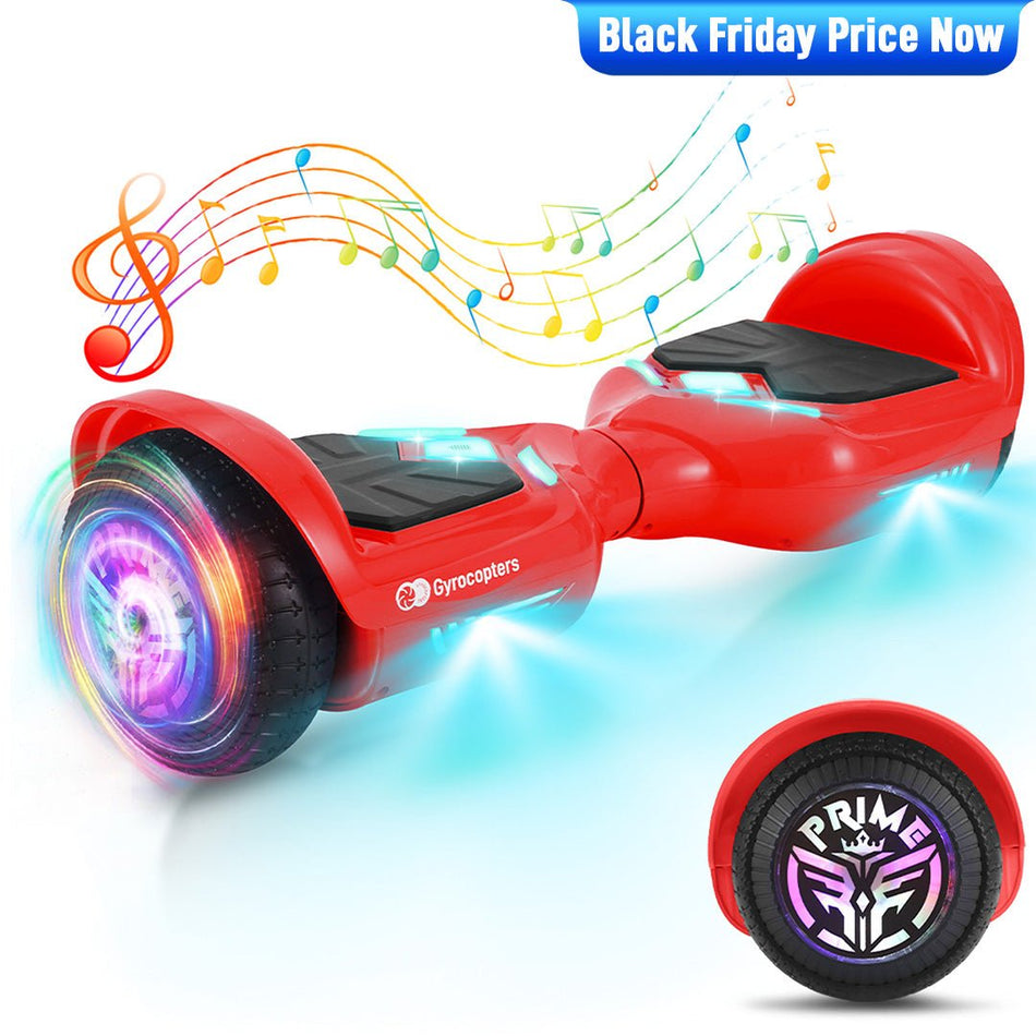 Gyrocopters Prime All New 2025 Hoverboard | Speed up to 15km/h | 300W Powerful Motor | 6.5” LED wheels | 165 lbs weight capacity | UL2272 certified with Wireless Music Speaker offering a range up to 8 km (RED)