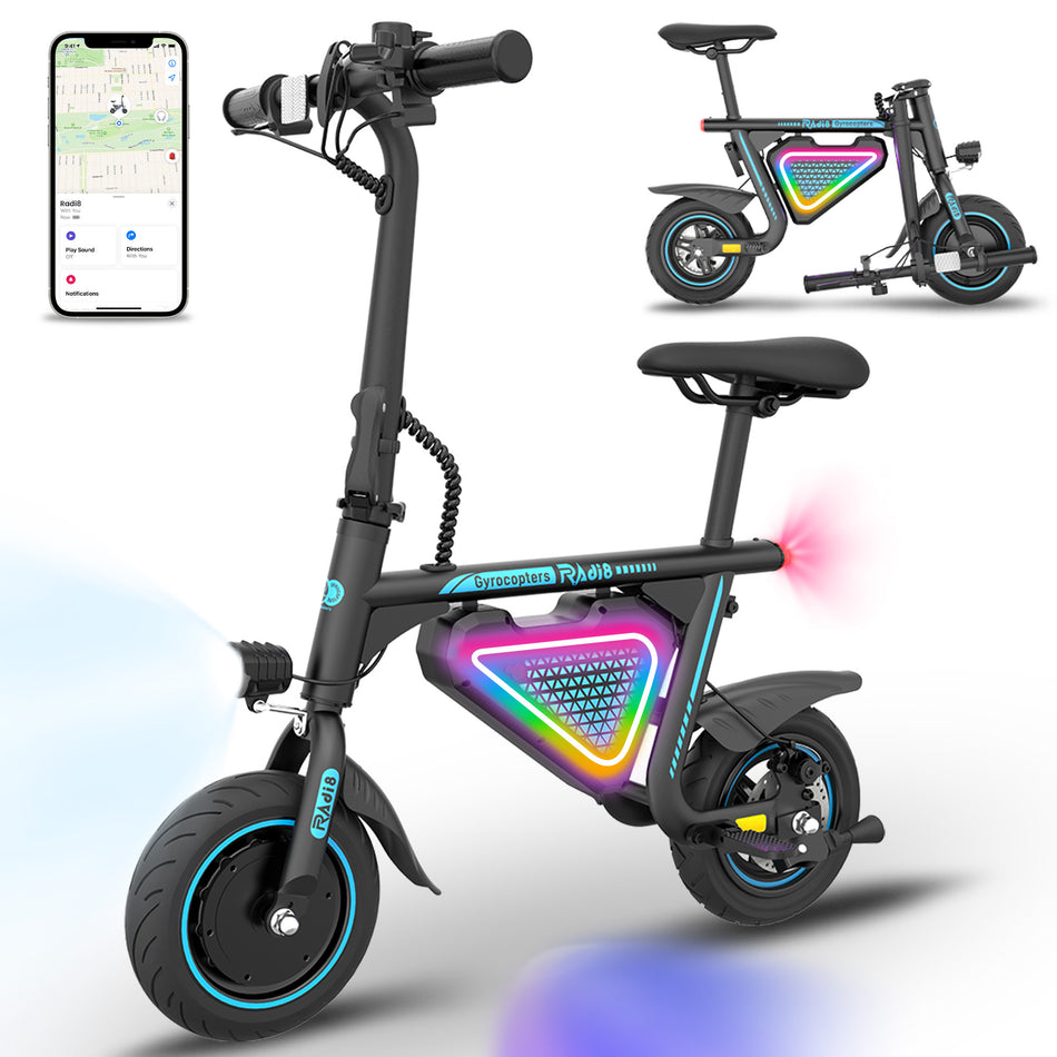 Gyrocopters Radi8 Electric scooter | UL 2272 approved | 25 km Range | 25 km/h Speed | Rear Disc Brakes | LED Lights | LCD Display | Anti-theft GPS Tracker