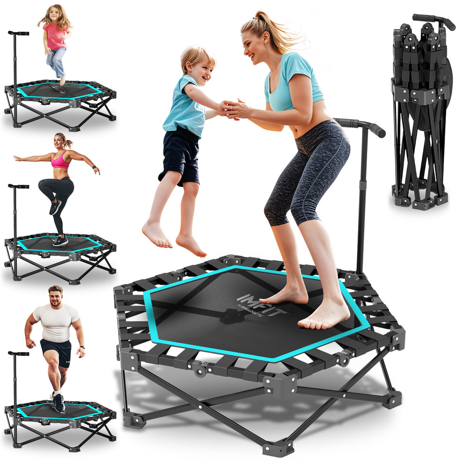 IMFIT Foldable Fitness Trampoline | 331 lb weight Capacity | Ultra-Quiet Bouncing | 3-level Adjustable Handlebar | Space-Saving Foldable Design | Full-Body Low-Impact Cardio | Easy Assembly