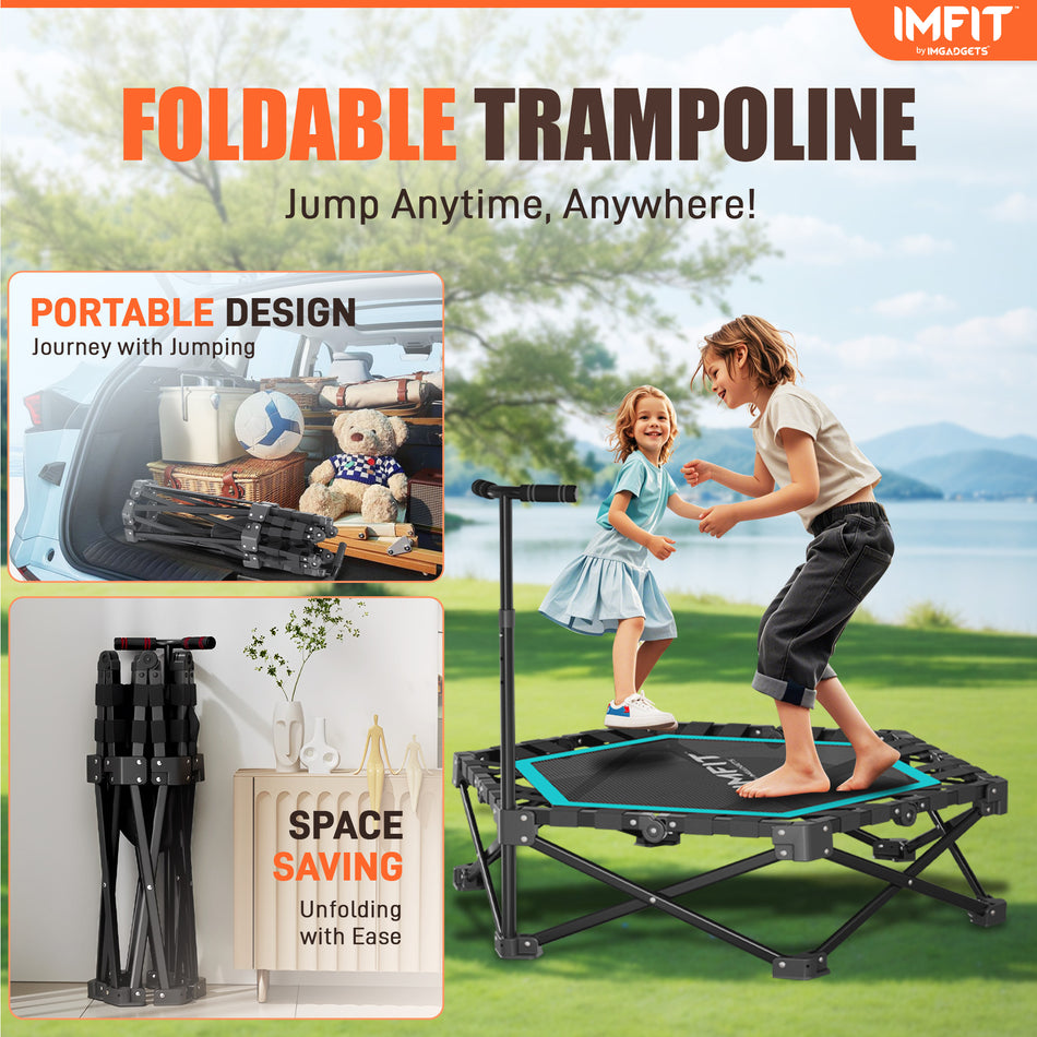 IMFIT Foldable Fitness Trampoline | 331 lb weight Capacity | Ultra-Quiet Bouncing | 3-level Adjustable Handlebar | Space-Saving Foldable Design | Full-Body Low-Impact Cardio | Easy Assembly