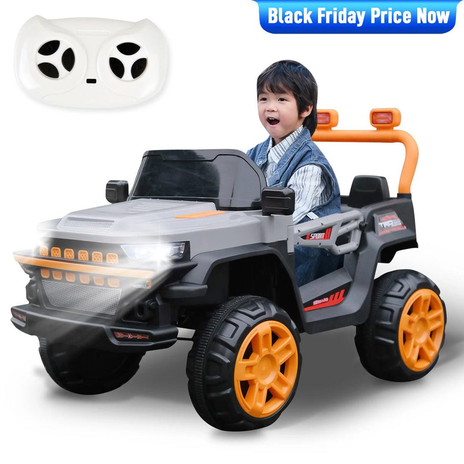 Kids Ride-On Truck (two-seater) | Speed 5-8km/h | Usage time: Up to 50 min. | LED Headlights | Bumpers | Reflective Mirrors | Rechargeable Battery | Speed & Swing modes | Dual control | Music modes