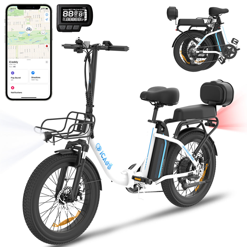 (Pre - Order) Gyrocopters iCaddy Foldable Electric Bike | UL 2849 | 650W Peak Brushless DC Motor | 15.6AH Battery | Up to 115 km PAS Range | Speed Up to 40 km/h | Cushioned Seat & Backrest | Front Basket | LED Display | Foldable Design | GPS protection