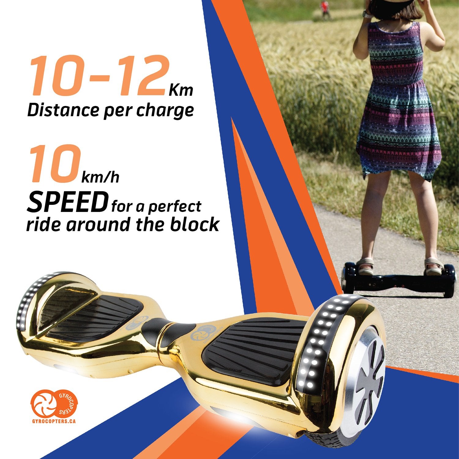 Gyrocopters Bluetooth Hoverboard PRO 2.0 Chrome Gold No Fall